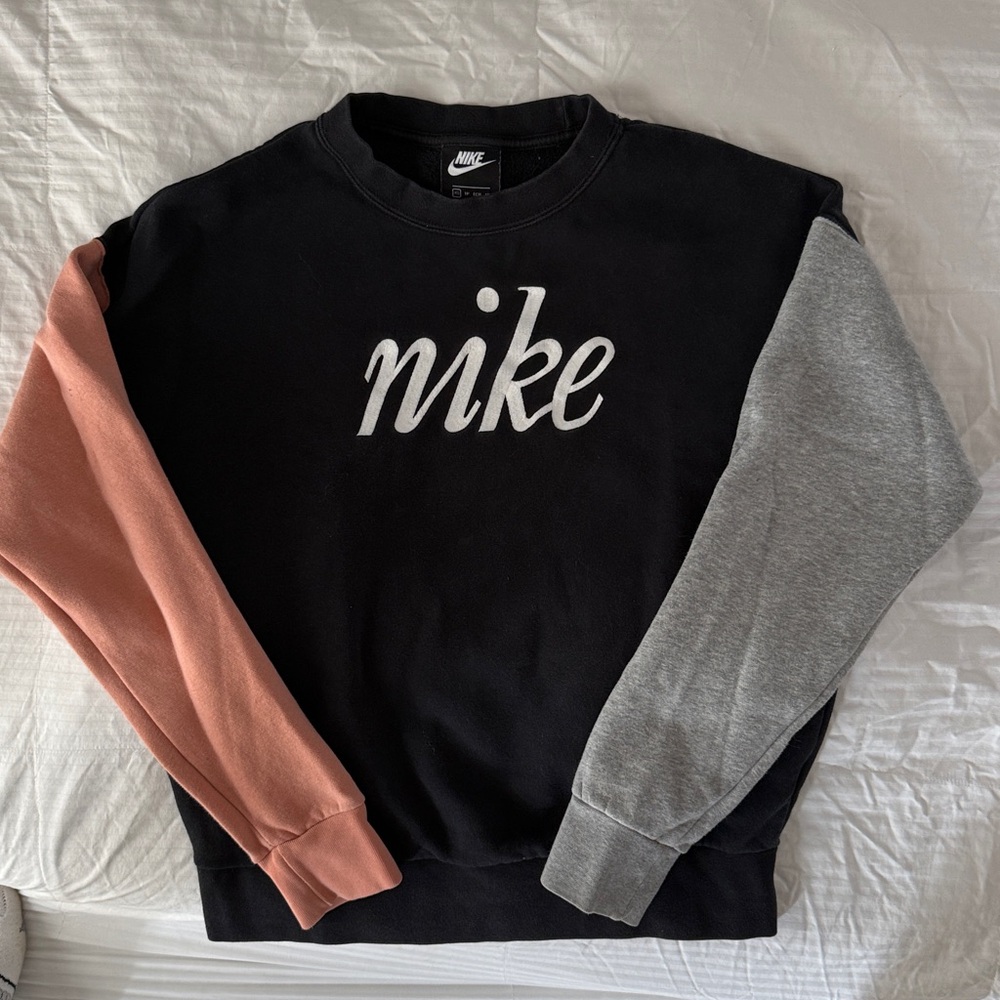 Nike Black Sweatshirt with Pink and Gray Sleeves